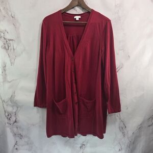 J Jill Cardigan Womens XL Red Button Up Sweater Stretch Lightweight V Pocket